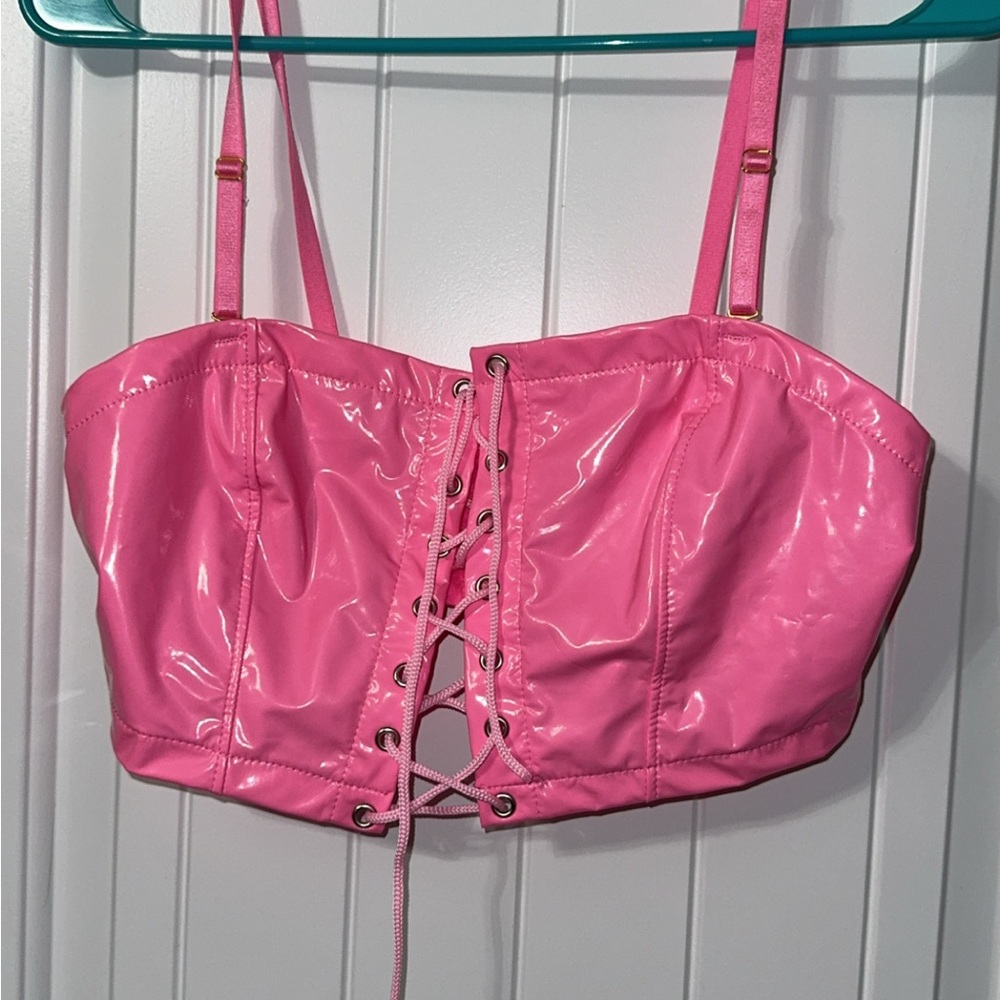 Pink Lace-Up Bustier Top and bottoms